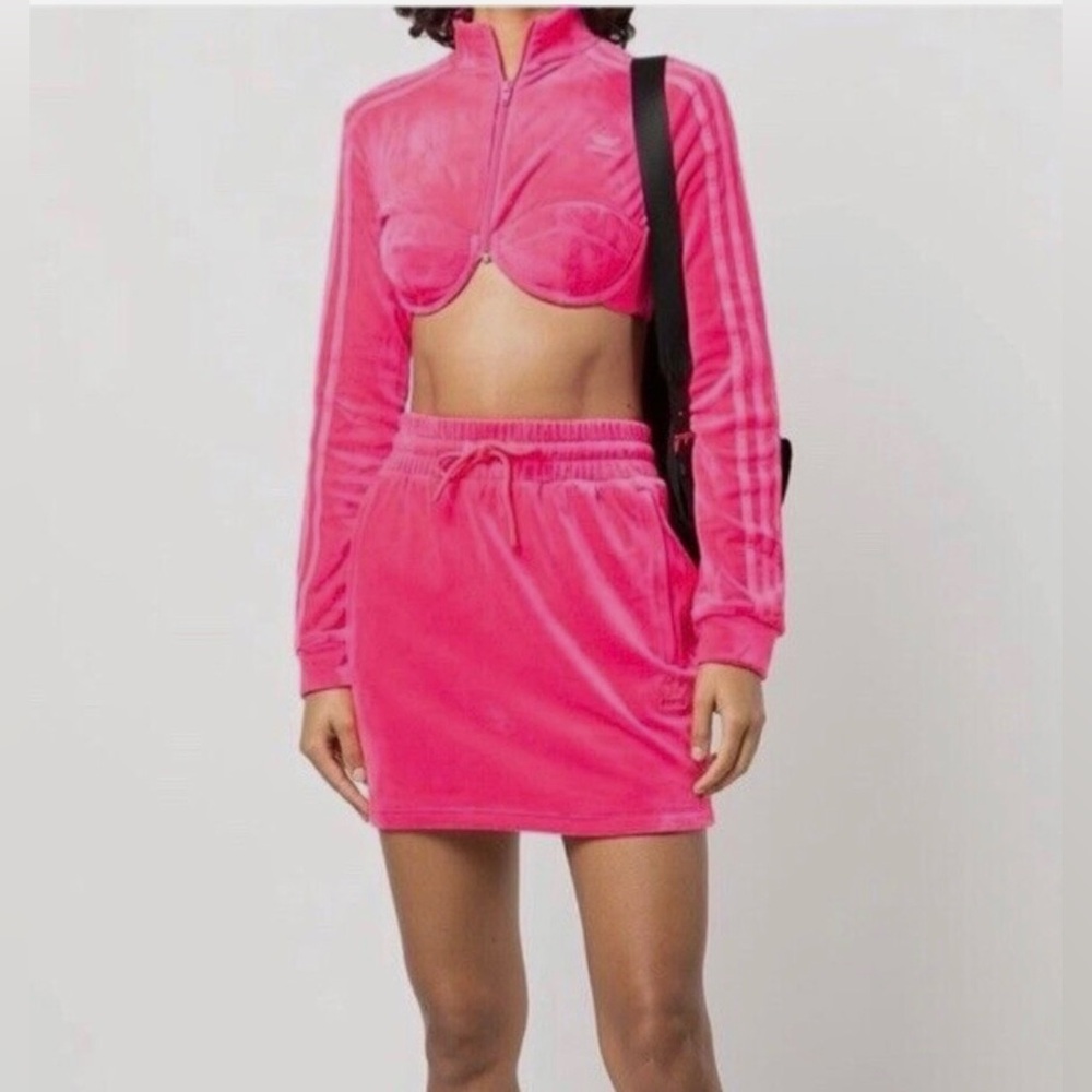 JEREMY SCOTT x ADIDAS Cropped Velour Track Jacket Bra Top Women’s Size Small - Picture 3 of 13